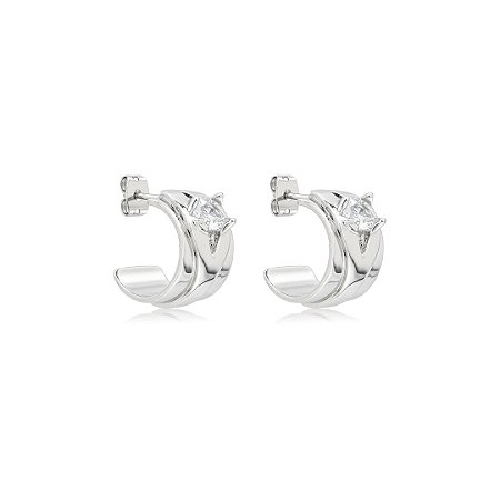 Brinco de argola cravejado de zircônia cristal banho em ródio branco