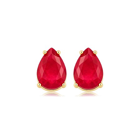 Brinco gota com pedra fusion rubi banho em ouro 18k