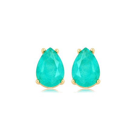 Brinco gota com pedra fusion turmalina banho em ouro 18k