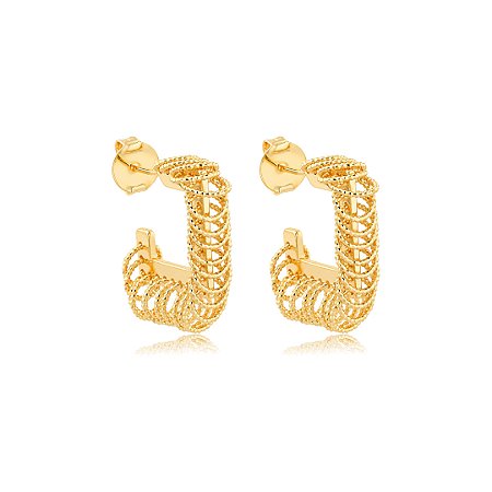 Brinco de argola texturizado banho em ouro 18k