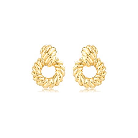 Brinco dourado liso banho em ouro 18k