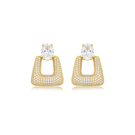 Brinco cravejado de zircônia cristal Banho em ouro 18k