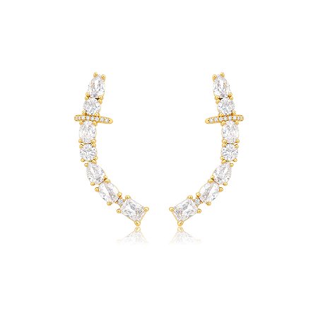 Brinco ear cuff cravejado em zircônia cristal Banho em ouro 18k