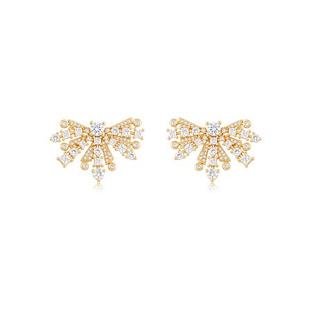 Brinco cravejado em zircônia cristal Banho em ouro 18k