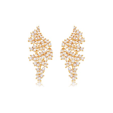 Brinco cravejado em zircônia cristal Banho em ouro 18k