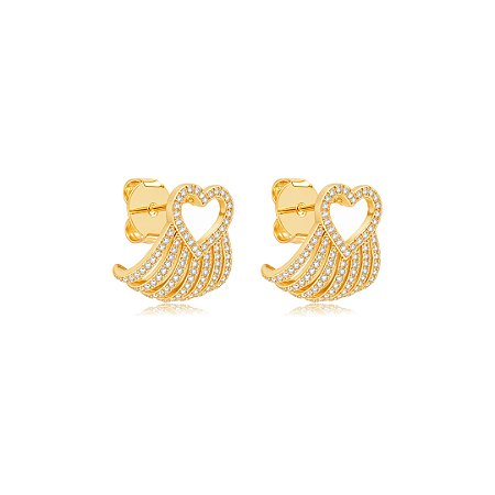 Brinco de argola cravejado com detalhe de coração Banho em ouro 18k