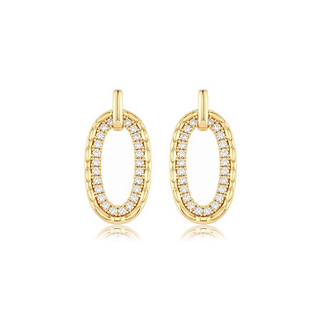 Brinco cravejado em Zircônia cristal com detalhe martelado Banho em Ouro 18K