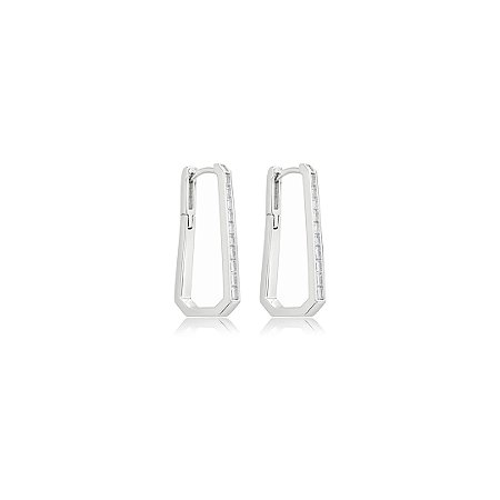 Brinco de argola cravejado de zircônia cristal banho em ródio branco