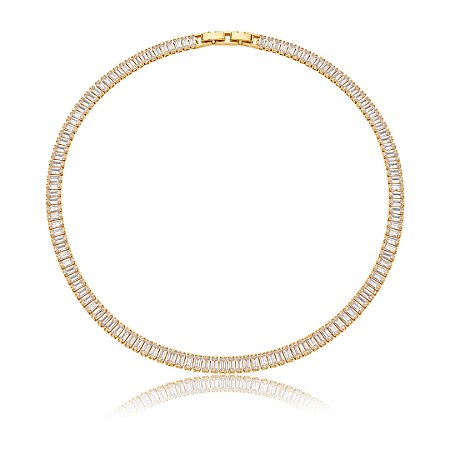 Colar de riviera cravejado de zircônia cristal banho em ouro 18k