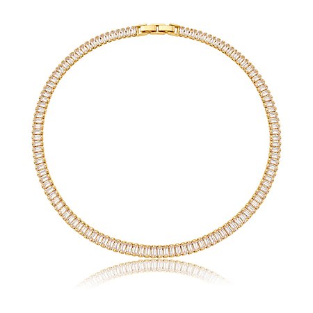 Colar de riviera cravejado de zircônia cristal banho em ouro 18k