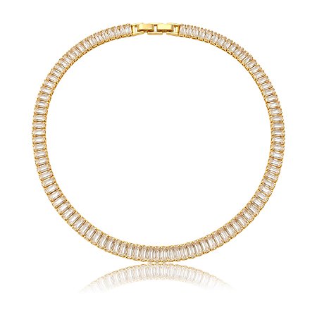 Colar de riviera cravejado de zircônia cristal banho em ouro 18k