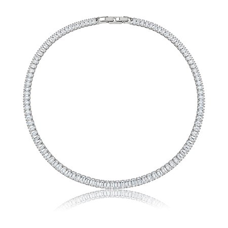Colar de riviera cravejado de zircônia cristal banho em ródio branco