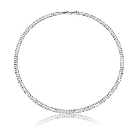 Colar de riviera cravejado de zircônia cristal banho em ródio branco