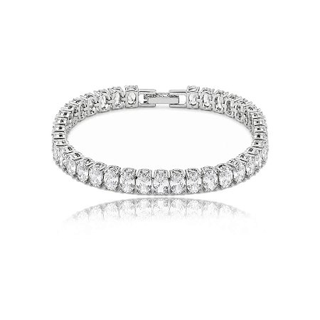 Pulseira riviera cravejada de zircônia cristal banho em ródio branco