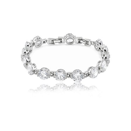 Pulseira riviera cravejada de zircônia cristal banho em ródio branco