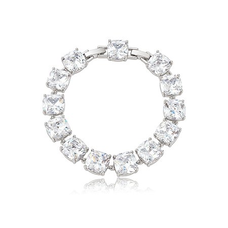 Pulseira riviera cravejada de zircônia cristal banho em ródio branco