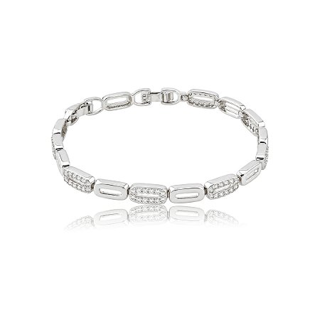 Pulseira cravejada de zircônia cristal banho em ródio branco