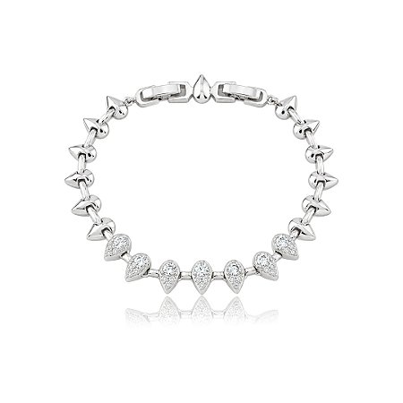 Pulseira cravejada de zircônia cristal banho em ródio branco