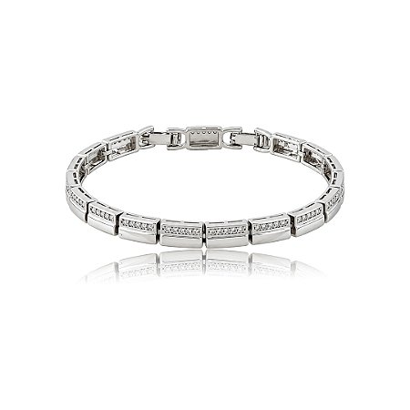 Pulseira cravejada de zircônia cristal banho em ródio branco