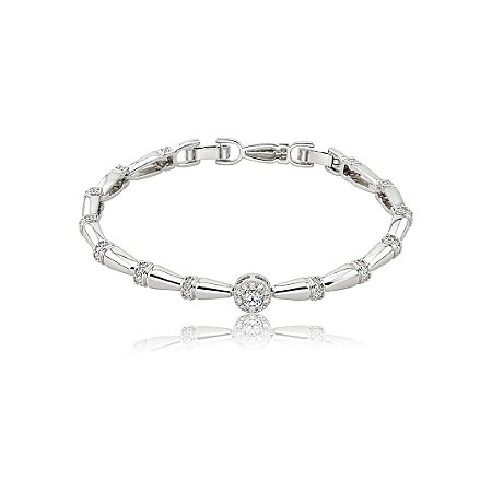 Pulseira cravejada de zircônia cristal banho em ródio branco