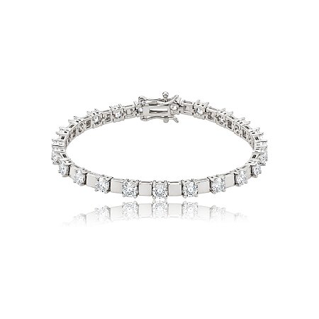 Pulseira cravejada de zircônia cristal banho em ródio branco