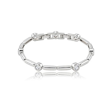 Pulseira cravejada de zircônia cristal banho em ródio branco