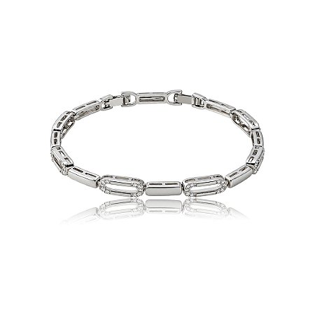Pulseira cravejada de zircônia cristal banho em ródio branco