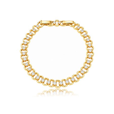 Pulseira cravejada de zircônia cristal banho em ouro 18k