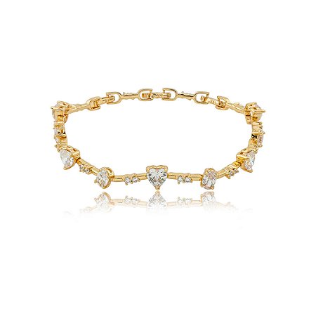 Pulseira cravejada de zircônia cristal banho em ouro 18k