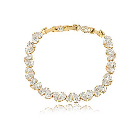 Pulseira de riviera cravejada de zircônia cristal banho em ouro 18k
