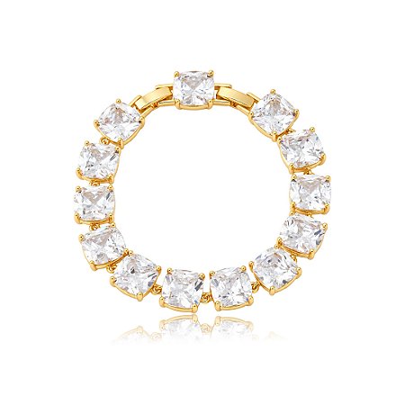 Pulseira de riviera cravejada de zircônia cristal banho em ouro 18k
