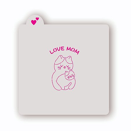 Estêncil Mamãe gato com filhote