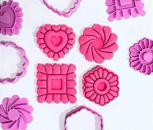 Kit Cortadores biscoito Linzer com carimbo