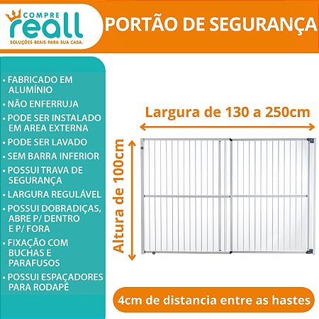 Portão de Segurança com Altura de 100cm e Largura Regulável de 130 a 250cm - Alumínio