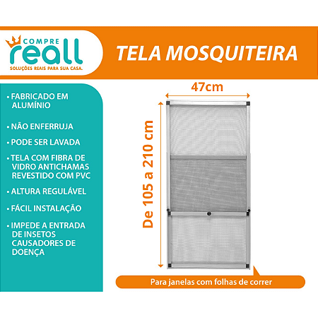 Tela Mosquiteira para Porta de Correr - Altura 210 x Largura 47cm
