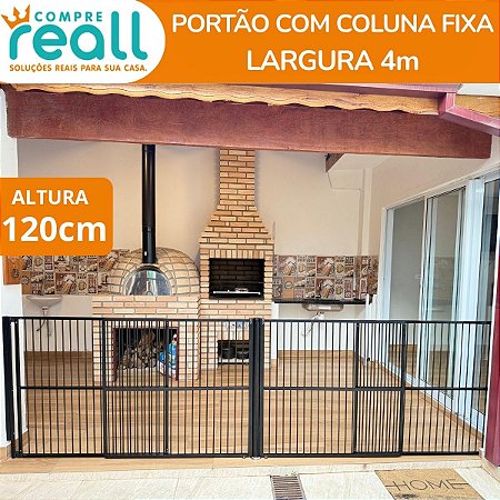 Portão de Segurança para Crianças e Pets 120cm x até 4m com Coluna Fixa em Alumínio