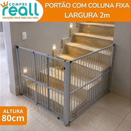 Portão de Segurança para Crianças e Pets 80cm x até 2m com Coluna Fixa em Alumínio