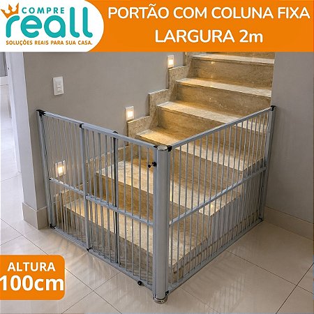 Portão de Segurança para Crianças e Pets 100cm x até 2m com Coluna Fixa em Alumínio