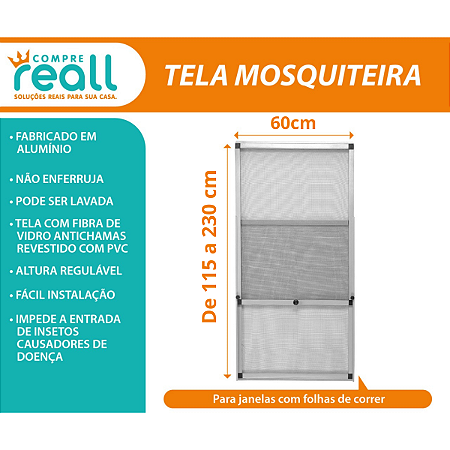 Tela Mosquiteira para Porta de Correr - Altura 230 x Largura 60cm