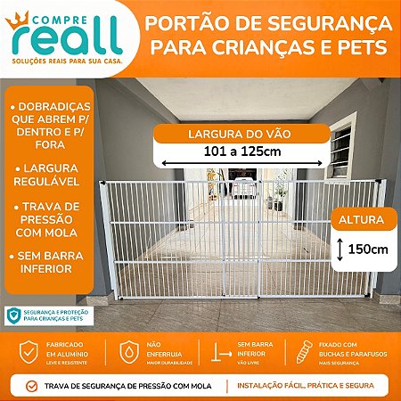 Portão de Segurança com Altura de 150cm e Largura Regulável de 70 a 125cm - Alumínio