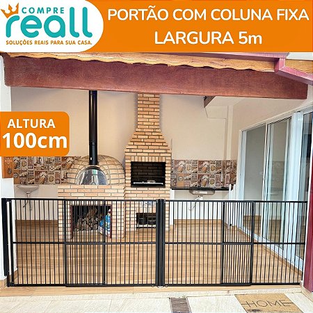 Portão de Segurança para Crianças e Pets 100cm x até 5m com Coluna Fixa em Alumínio