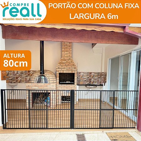 Portão de Segurança para Crianças e Pets 80cm x até 6m com Coluna Fixa em Alumínio