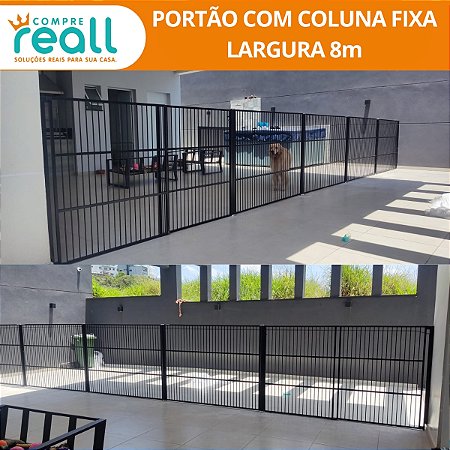 Portão de Segurança + coluna fixa + grade fixa - Largura até 8m e Altura 100cm - Alumínio