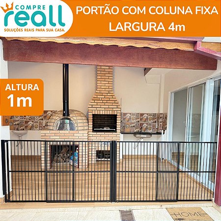 Portão de Segurança para Crianças e Pets 100cm x até 4m com Coluna Fixa em Alumínio