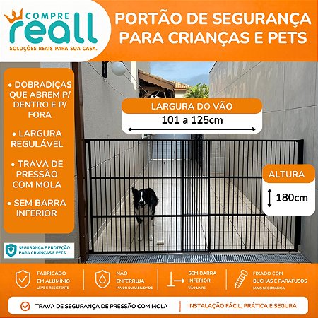Portão de Segurança com Altura de 180cm e Largura Regulável de 70 a 125cm - Alumínio