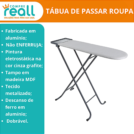Tábua de Passar Roupa em Alumínio - Cor Grafite