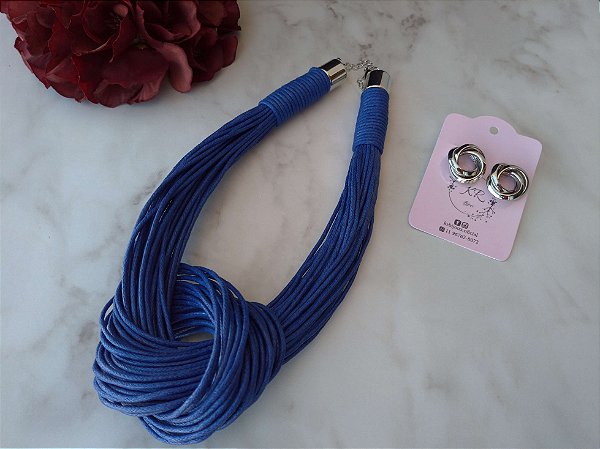 Conjunto Fio Encerado - Colar e Brinco Prateado