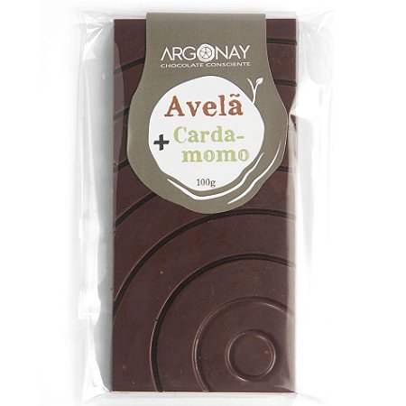 Barra de chocolate bean-to-bar meio-amargo com avelã e cardamomo - 100g