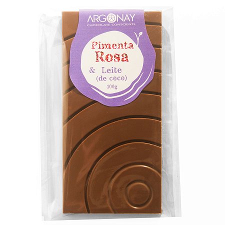 Barra de chocolate bean-to-bar PIMENTA ROSA (c/ leite de coco) - 100g