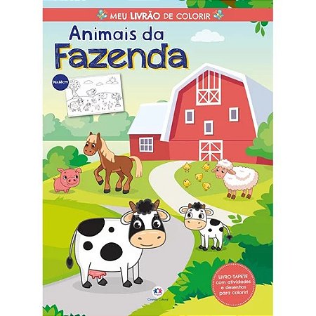 cena de fazenda de ilustração para colorir infantil com cavalos